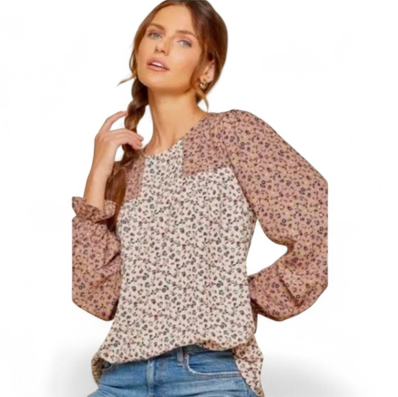 ANDREE BY UNIT Tops - ANDREE BY UNIT Savannah Ditsy Patchwork Peasant Boho Floral Blouse - Medium